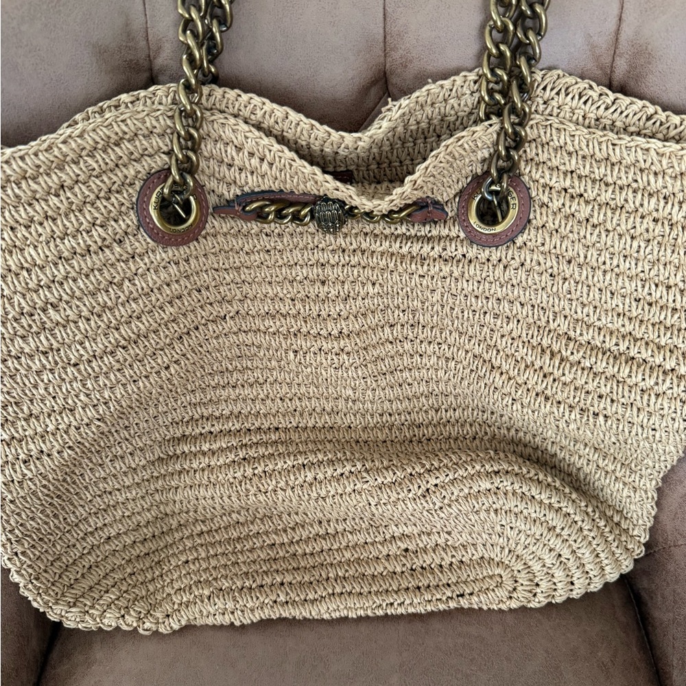 Kurt Geiger Tan Woven Tote with Chain Detail